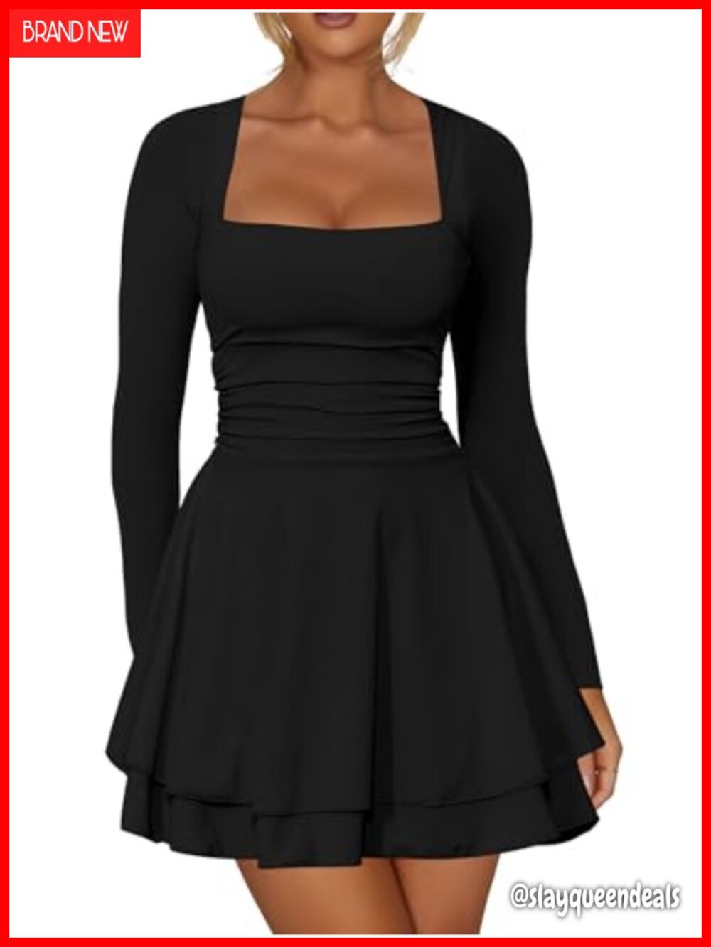 Long Sleeve Corset Mini Dress Ruffle Hem Club Party Bodycon